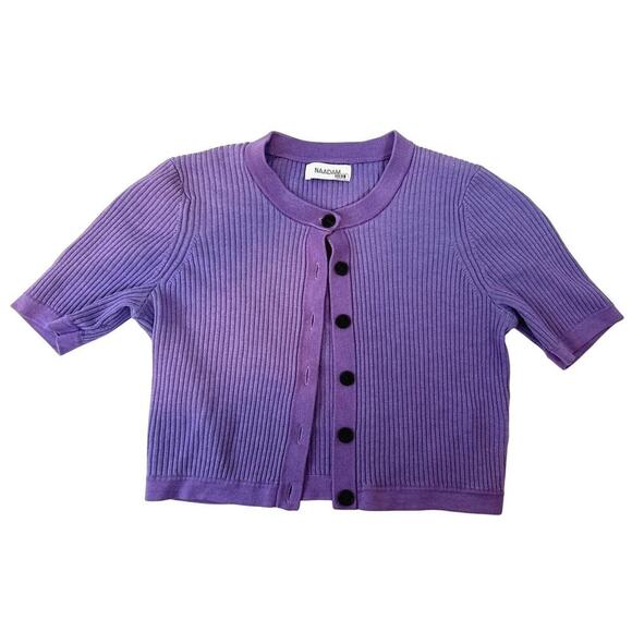Naadam Merino Silk short sleeve cardigan purple size L - Picture 1 of 4